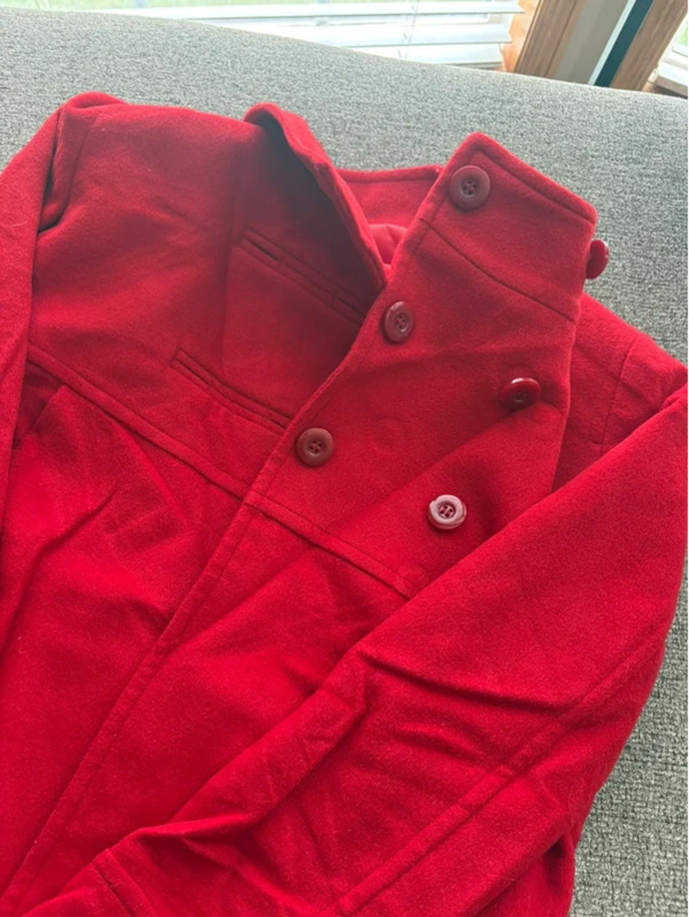 Classic Red Wool Coat with Button Details
